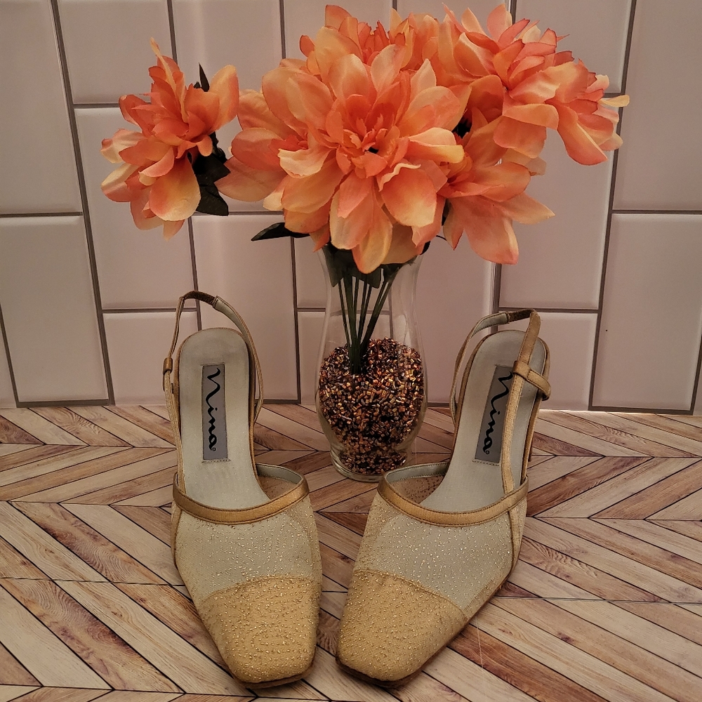 Nina Gold Evening Shoes Size 8